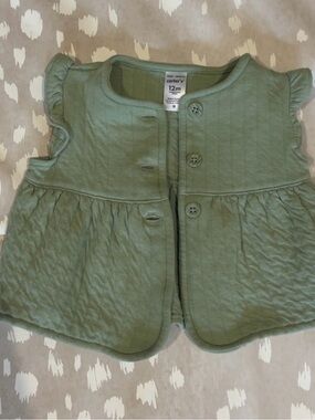 Carter's Quilted Baby Girl Vest Top w Ruffles Sage Green 12M